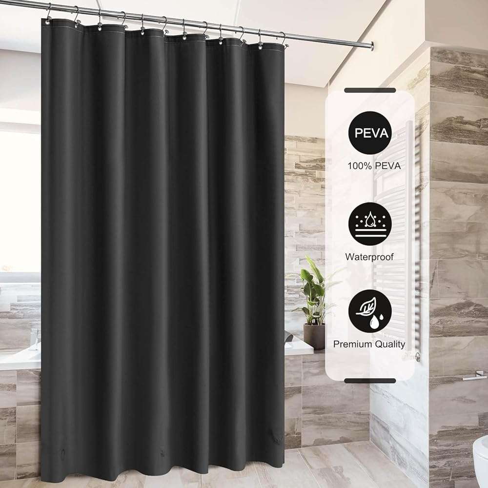 TIKABC Black Shower Curtain Liner, 4G PEVA Shower Liner, Plastic Waterproof Shower Curtains, 72x72 inch with Grommet Holes 3 Magnetic Weights(Black) - Image 7
