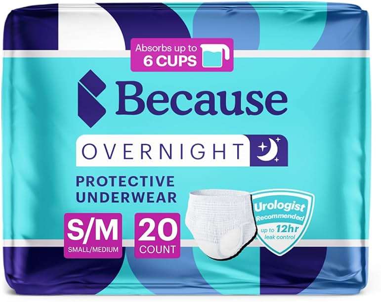 Because Overnight Absorbency Pull Ups - Adult Disposable Incontinence Underwear, Extra Absorbent Nighttime Briefs for Men and Women, White, Small/Medium, 20 Count - Image 1