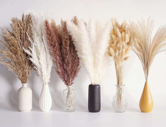 110 PCS Dried Pampas Grass Bouquet, Boho Table Decor, Bunny Tails Dried Flowers, Brown Pompas, White Pampas Grass for Wedding, Home, Rustic Party, Baby Shower Decorations - Image 1