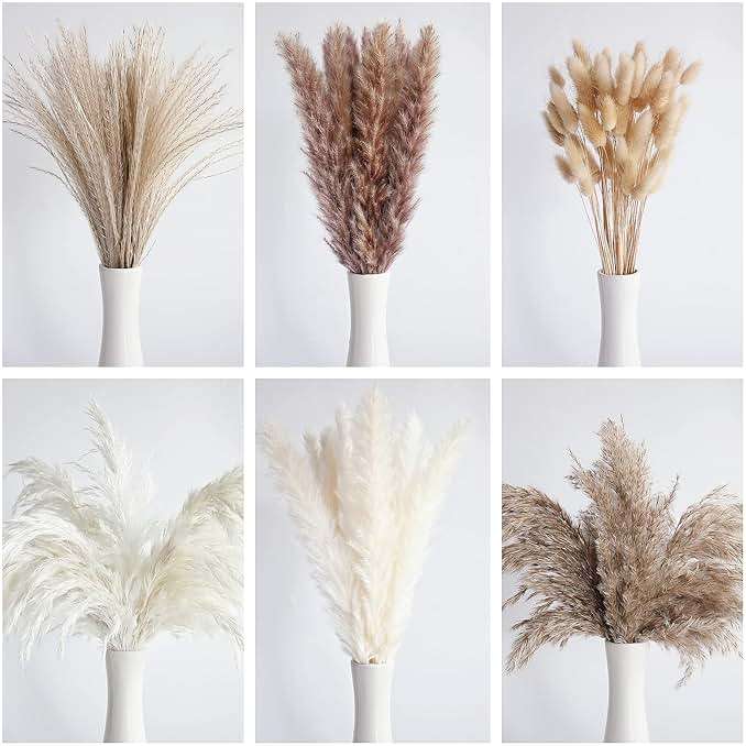 110 PCS Dried Pampas Grass Bouquet, Boho Table Decor, Bunny Tails Dried Flowers, Brown Pompas, White Pampas Grass for Wedding, Home, Rustic Party, Baby Shower Decorations - Image 3