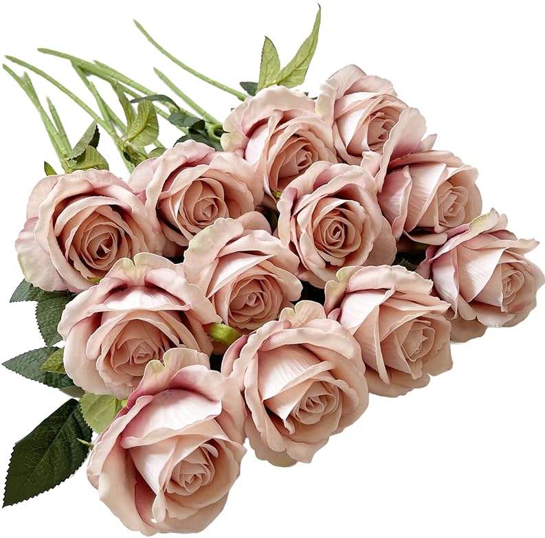 UKELER 12 Pcs Artificial Rose Flowers Blossom Rose Flowers Real Touch Silk Faux Roses with Long Stem Rose Bouquets for Home Decoration Wedding Party Garden Floral Decor - Image 1