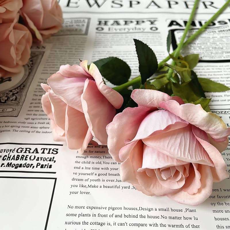 UKELER 12 Pcs Artificial Rose Flowers Blossom Rose Flowers Real Touch Silk Faux Roses with Long Stem Rose Bouquets for Home Decoration Wedding Party Garden Floral Decor - Image 2