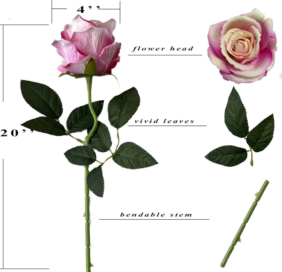 UKELER Artificial Rose Flowers Dark Pink 12 Pcs Blossom Rose Flowers Real Touch Silk Faux Roses with Long Stem Rose Bouquets for DIY Home Decoration Wedding Party - Image 3