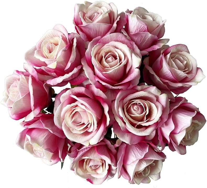 UKELER Artificial Rose Flowers Dark Pink 12 Pcs Blossom Rose Flowers Real Touch Silk Faux Roses with Long Stem Rose Bouquets for DIY Home Decoration Wedding Party - Image 5