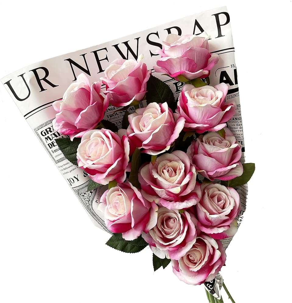 UKELER Artificial Rose Flowers Dark Pink 12 Pcs Blossom Rose Flowers Real Touch Silk Faux Roses with Long Stem Rose Bouquets for DIY Home Decoration Wedding Party - Image 6