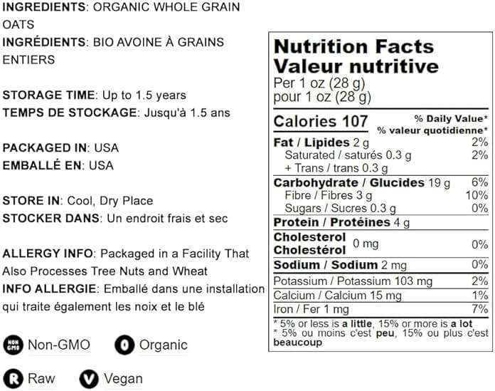 Food to Live Organic Quick Cooking Rolled Oats – Non-GMO, 1-Minute Oatmeal, 100% Whole Grain, Thin Flakes, Uncooked, Vegan, Bulk. Rich in Protein, Fiber. Great for Breakfast Cereal, Granola, Baking - Image 4