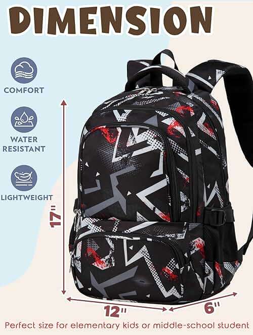 BLUEFAIRY Kids Backpacks for Boys Girls 17 Inch Elementary Primary Middle School Bookbags with Laptop Compartment Back to School Bags for Childs Age 6-8 Mochilas Escolares para Niños Niñas Dark Black - Image 2