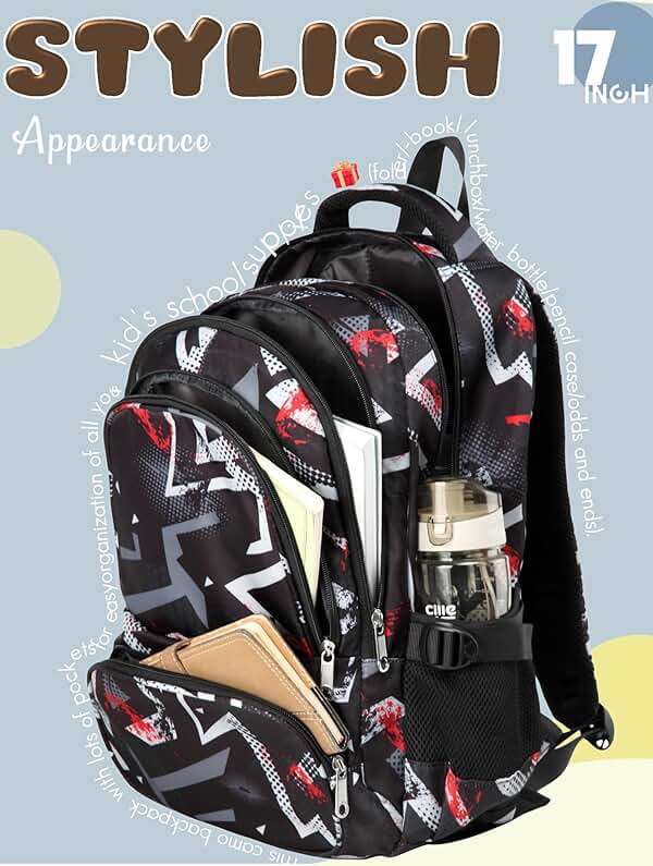 BLUEFAIRY Kids Backpacks for Boys Girls 17 Inch Elementary Primary Middle School Bookbags with Laptop Compartment Back to School Bags for Childs Age 6-8 Mochilas Escolares para Niños Niñas Dark Black - Image 6