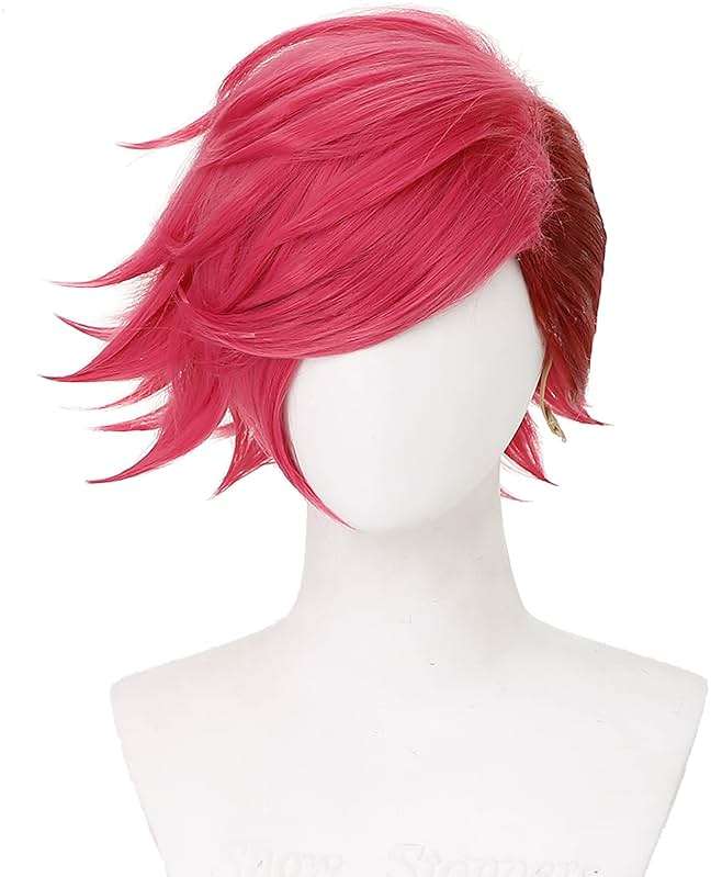HUNIGIR Hot Pink Wig Short Straight Layered Male Red Wig Heat Resistant Synthetic Hair Replacement (Rose Red) - Image 1