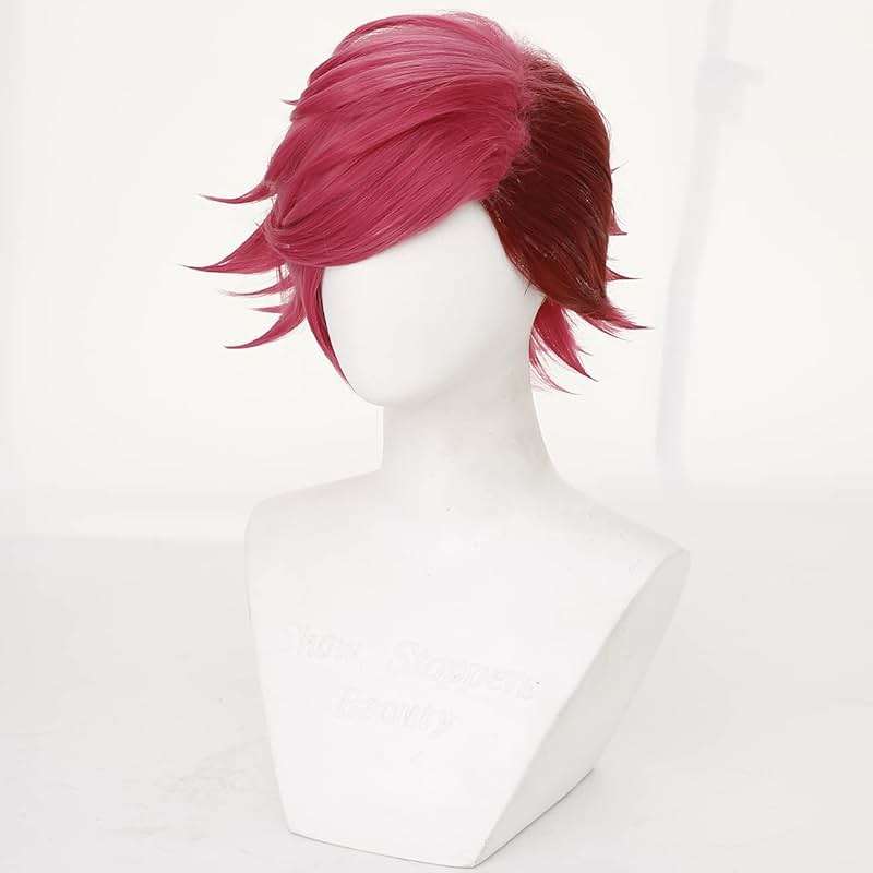 HUNIGIR Hot Pink Wig Short Straight Layered Male Red Wig Heat Resistant Synthetic Hair Replacement (Rose Red) - Image 8