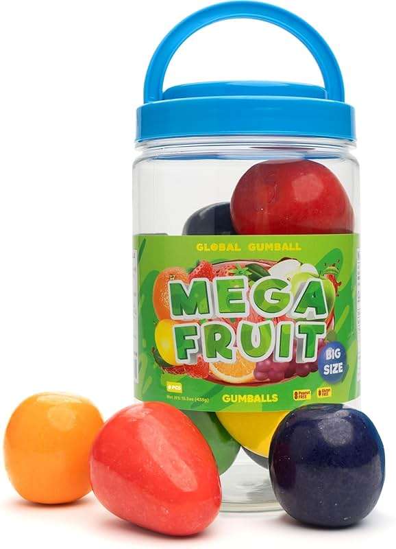 Chewing Gum for Kids - 2 Inch Jumbo Bubble Gum - 6 Pcs Mega Fruit Shaped Gumballs - Assorted Fruit Flavored Gums - Image 1
