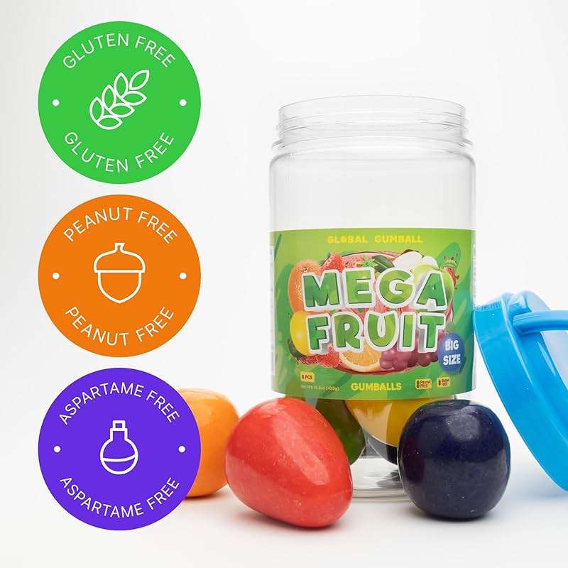 Chewing Gum for Kids - 2 Inch Jumbo Bubble Gum - 6 Pcs Mega Fruit Shaped Gumballs - Assorted Fruit Flavored Gums - Image 4
