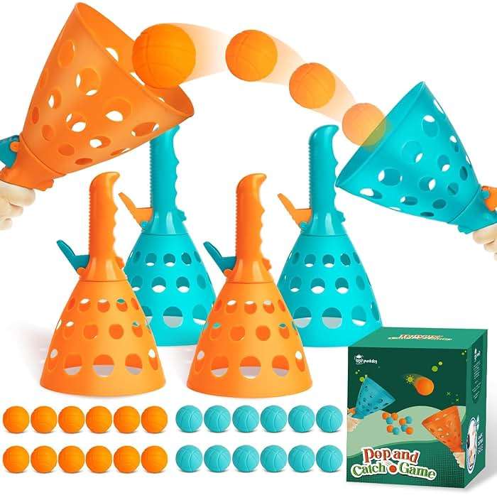 punkdog Pop and Catch Ball Game with 24 Balls and 4 Catch Launcher Baskets - Outdoor Indoor Game Activities, Christmas Easter Gift Beach Sport Summer Beach Toys for Kids Ages 4 5 6 7 8 10 12+ - Image 1