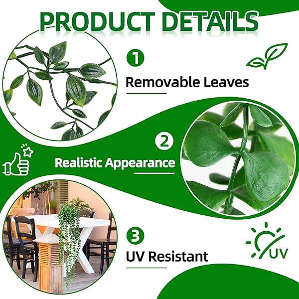 Palonu 4 Pack Faux Artificial Hanging Plants, UV Resistant Fake Potted Greenery with Eucalyptus Vine, Mandala, Pea Pod Leaves & String of Pearls in Pots for Living Room Bathroom Indoor Outdoor Décor - Image 4
