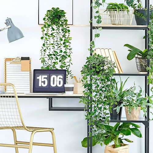 Palonu 4 Pack Faux Artificial Hanging Plants, UV Resistant Fake Potted Greenery with Eucalyptus Vine, Mandala, Pea Pod Leaves & String of Pearls in Pots for Living Room Bathroom Indoor Outdoor Décor - Image 6