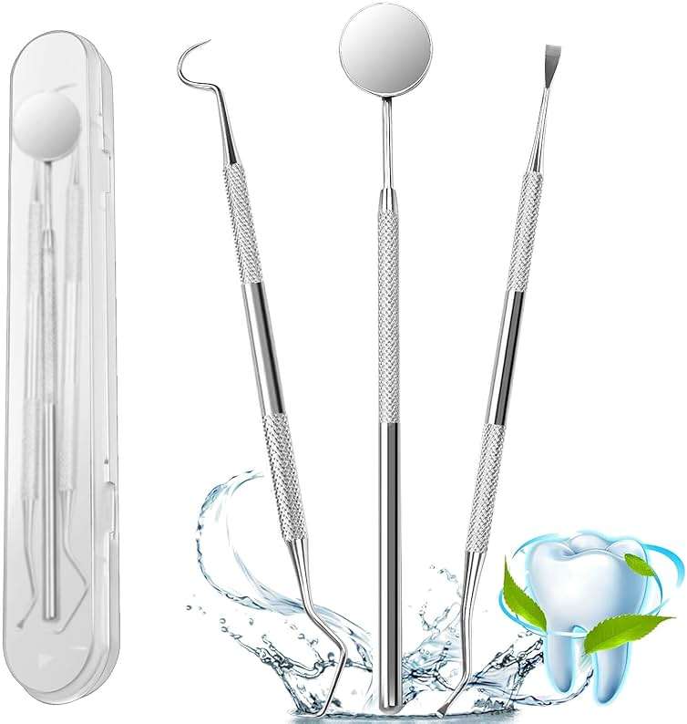 3Pcs Dental Tools, Professional Dental Picks for Teeth Cleaning, 100% Surgical 304 Stainless Steel Plaque Remover for Teeth, Dental Mirror, Hygiene Set, Scraper Oral Care Kit To Remove Tartar. - Image 1