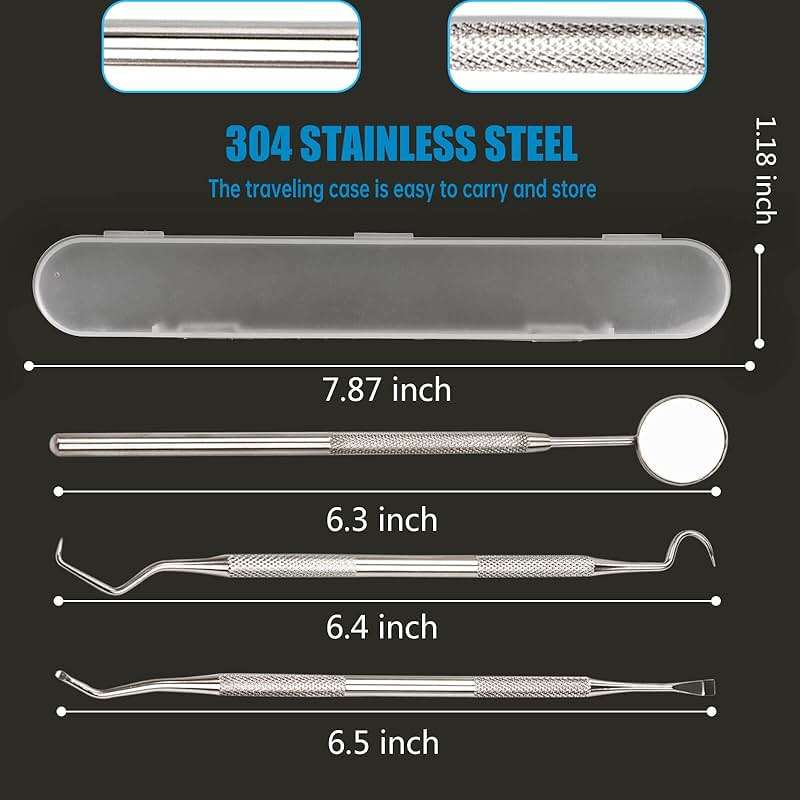 3Pcs Dental Tools, Professional Dental Picks for Teeth Cleaning, 100% Surgical 304 Stainless Steel Plaque Remover for Teeth, Dental Mirror, Hygiene Set, Scraper Oral Care Kit To Remove Tartar. - Image 2