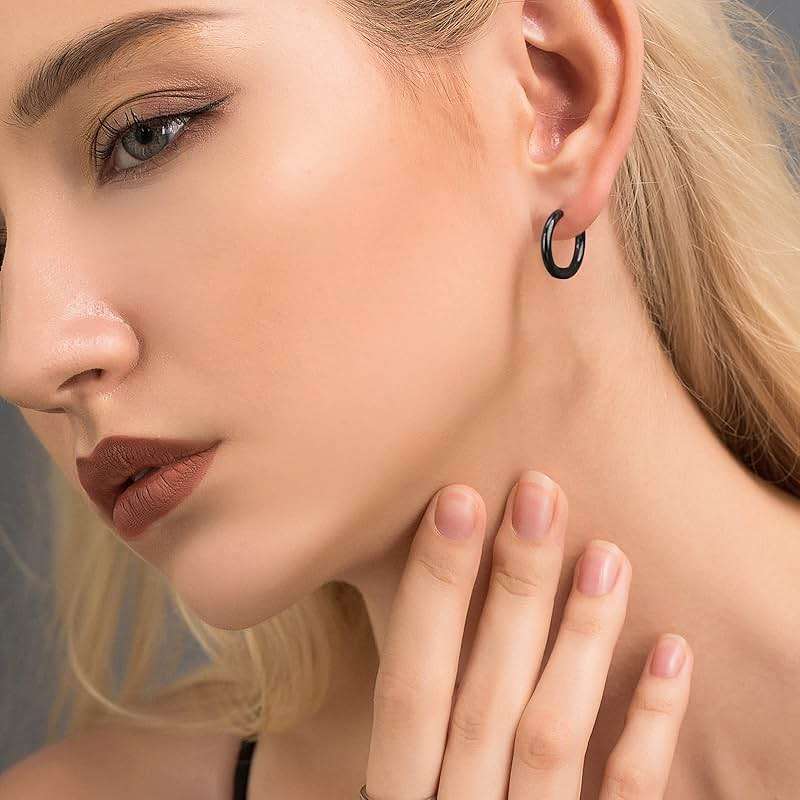 12 Pairs Earrings for Men Punk Mens Earrings Stainless Steel Black Silver Earrings Cool Flatback Screw Skull Stud Earrings for Eboys… - Image 3