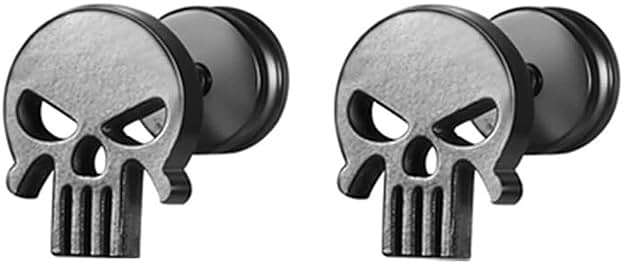 12 Pairs Earrings for Men Punk Mens Earrings Stainless Steel Black Silver Earrings Cool Flatback Screw Skull Stud Earrings for Eboys… - Image 7