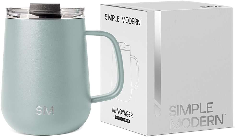 Simple Modern Voyager Signature Mug | Travel Coffee Tumbler with 360° Lid and Handle | Ceramic-Lined Insulated Stainless Steel Iced Cold Brew Cup | 12oz, Sea Glass Sage - Image 1