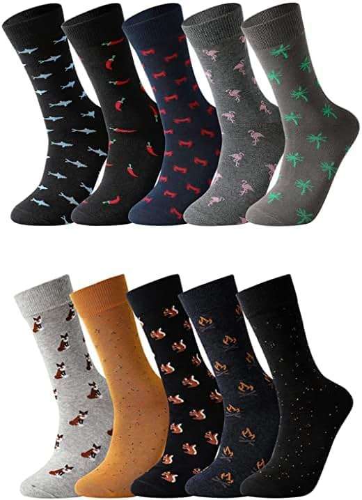 GLENMEARL Mens Dress Socks 10 Pack Funny Combed Cotton Dress Socks for Men - Fun Patterned Colorful Novelty Funny Socks - Image 1