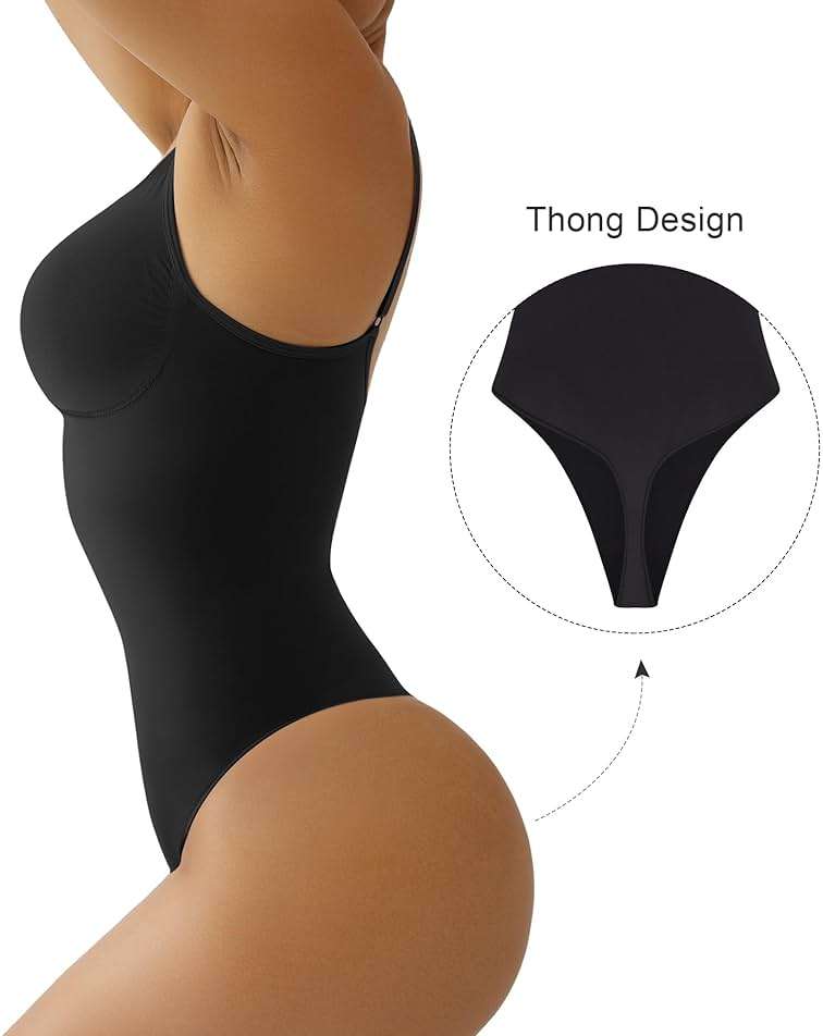 SHAPERX Women's Tummy Control Shapewear Thong Bodysuit Seamless Waist Snatching Body Shaper - Image 2