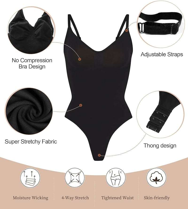 SHAPERX Women's Tummy Control Shapewear Thong Bodysuit Seamless Waist Snatching Body Shaper - Image 4