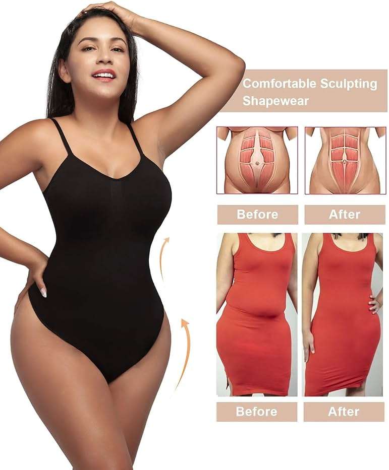 SHAPERX Women's Tummy Control Shapewear Thong Bodysuit Seamless Waist Snatching Body Shaper - Image 6