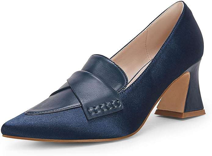 Women's Chunky Block Low Heels Pumps Stitching Retro Work Office Dress Shoes - Image 1