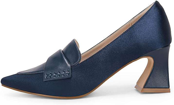 Women's Chunky Block Low Heels Pumps Stitching Retro Work Office Dress Shoes - Image 3