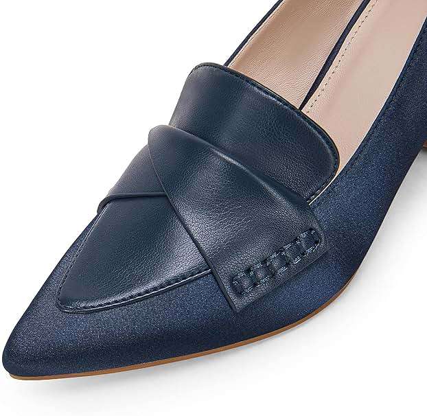 Women's Chunky Block Low Heels Pumps Stitching Retro Work Office Dress Shoes - Image 5