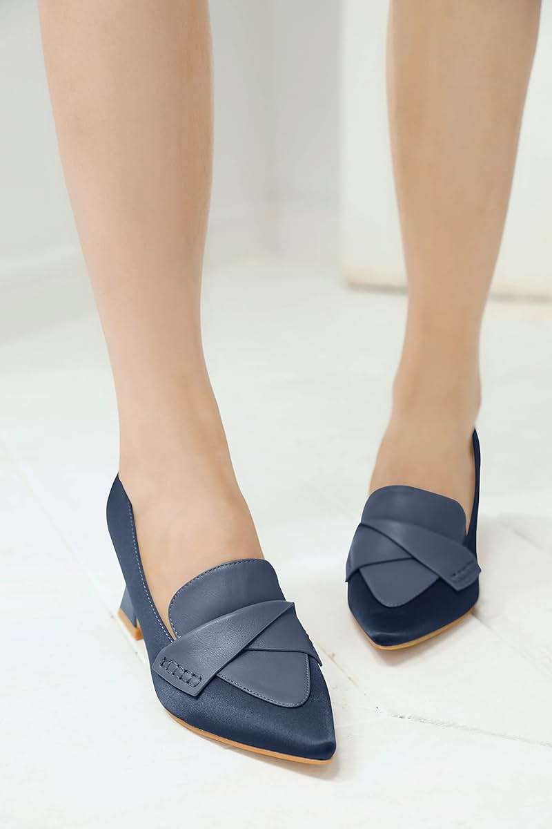 Women's Chunky Block Low Heels Pumps Stitching Retro Work Office Dress Shoes - Image 7