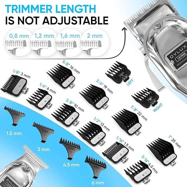 OVLUX Professional Cordless Hair Clippers for Men, Rechargeable Full Metal Beard Trimmer, Barbers Trimmer, Ideal Gift for Men, Dad - Silver. (Clipper & Trimmer Set) - Image 2