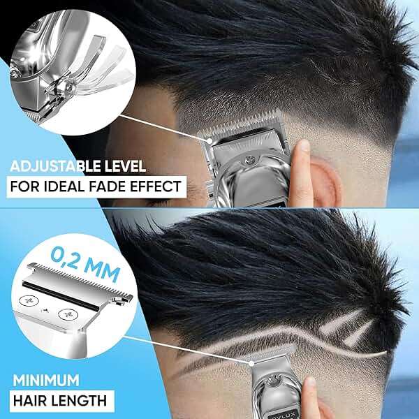 OVLUX Professional Cordless Hair Clippers for Men, Rechargeable Full Metal Beard Trimmer, Barbers Trimmer, Ideal Gift for Men, Dad - Silver. (Clipper & Trimmer Set) - Image 3