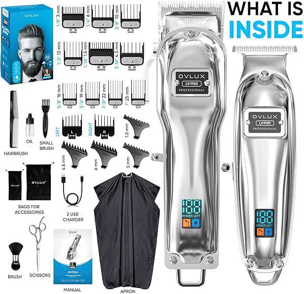 OVLUX Professional Cordless Hair Clippers for Men, Rechargeable Full Metal Beard Trimmer, Barbers Trimmer, Ideal Gift for Men, Dad - Silver. (Clipper & Trimmer Set) - Image 6