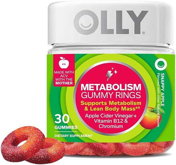 OLLY Metabolism Gummy Rings, Apple Cider Vinegar, Vitamin B12, Chromium, Energy and Digestive Health, Chewable Supplement, Apple Flavor - 30 Count - Image 1