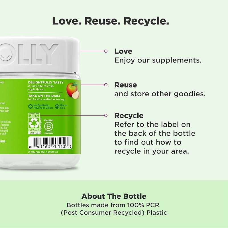 OLLY Metabolism Gummy Rings, Apple Cider Vinegar, Vitamin B12, Chromium, Energy and Digestive Health, Chewable Supplement, Apple Flavor - 30 Count - Image 5