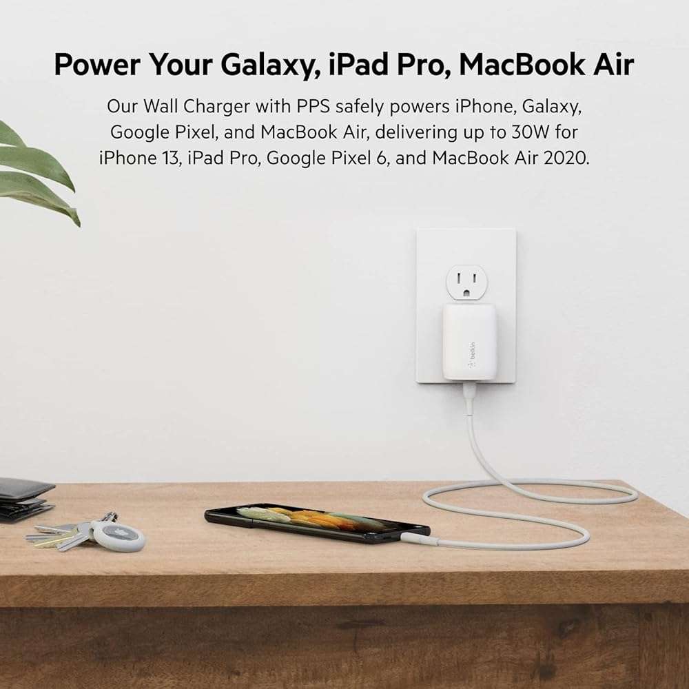 Belkin USB C Charger Block 30W, Fast Charging - iPhone 17, Air, Pro, Pro Max, Samsung Galaxy S25, iPad, AirPods, Apple Watch, Nintendo Switch 2 & More - White - Image 3