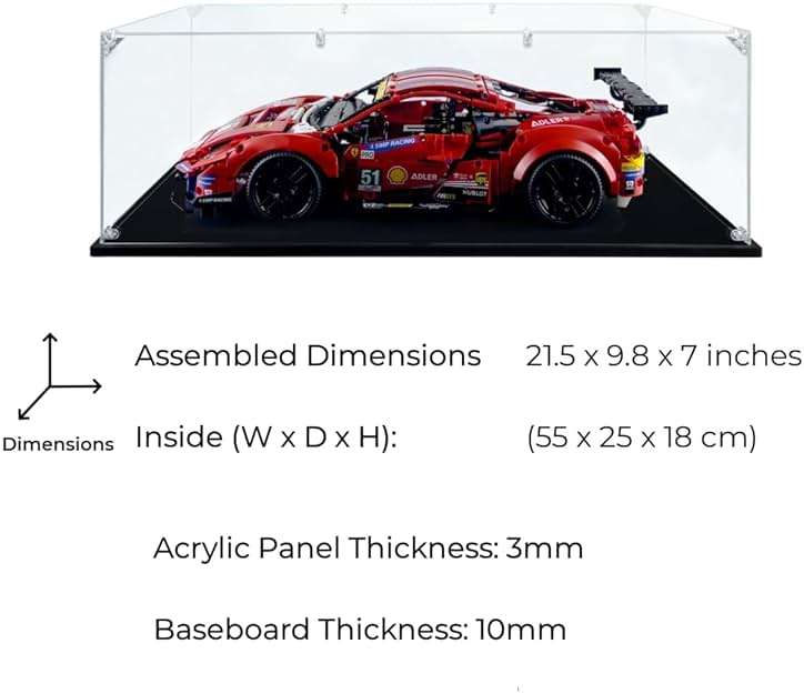 SONGLECTION Acrylic Display Case Compatible for Lego Ferrari 488 GTE “AF Corse #51” #42125, Dustproof Display Case (Case Only) (Lego Sets are NOT Included) - Image 6