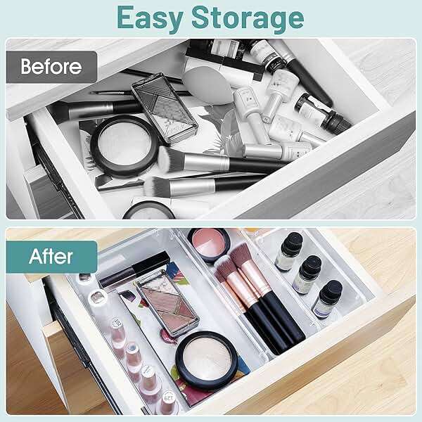 WOWBOX 25 PCS Clear Plastic Drawer Organizer Set, 4 Sizes Desk Drawer Divider Organizers and Storage Bins for Makeup, Jewelry, Gadgets for Kitchen, Bedroom, Bathroom, Office - Image 5