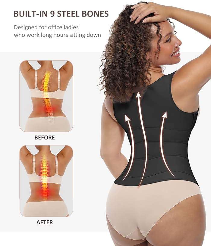 FeelinGirl Waist Trainer for Women Latex Waist Trainers Vest Plus Size Waist Cincher Corset 3 Belts Hooks Steel Bones - Image 3