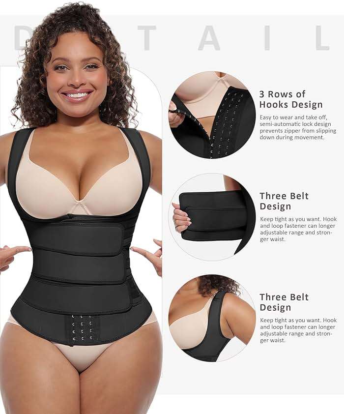 FeelinGirl Waist Trainer for Women Latex Waist Trainers Vest Plus Size Waist Cincher Corset 3 Belts Hooks Steel Bones - Image 2