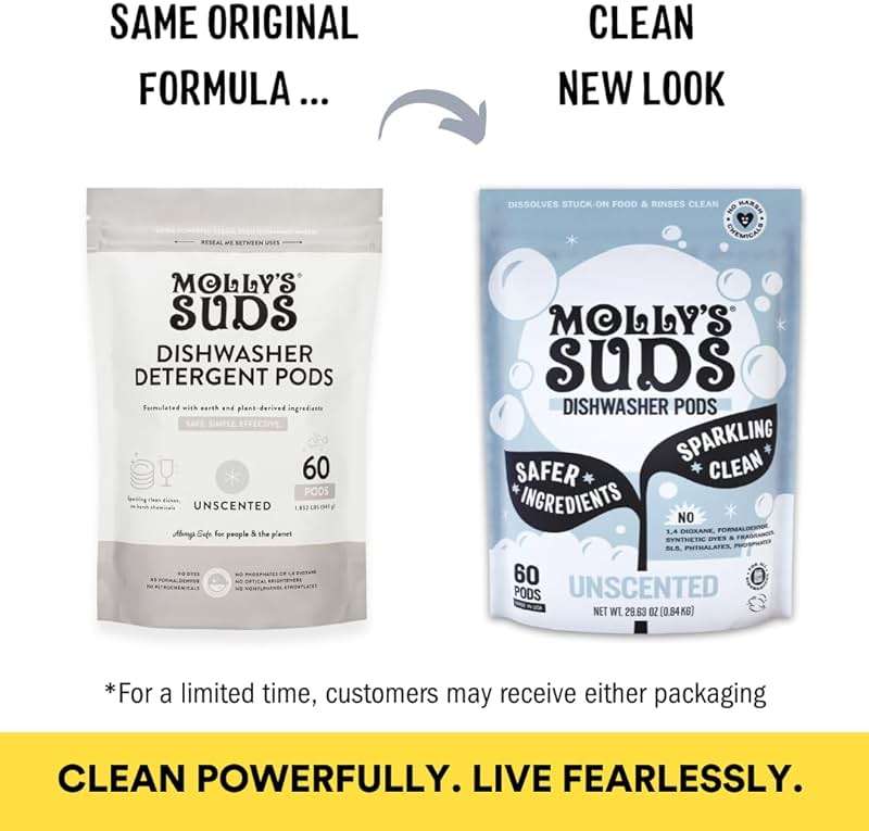 Molly's Suds Dishwasher Pods | Clean Dishwasher Detergent, Cuts Grease & Rinses Clean (Residue-Free) for Sparkling Dishes | 60 Auto-Release Tabs (Unscented) - Image 2