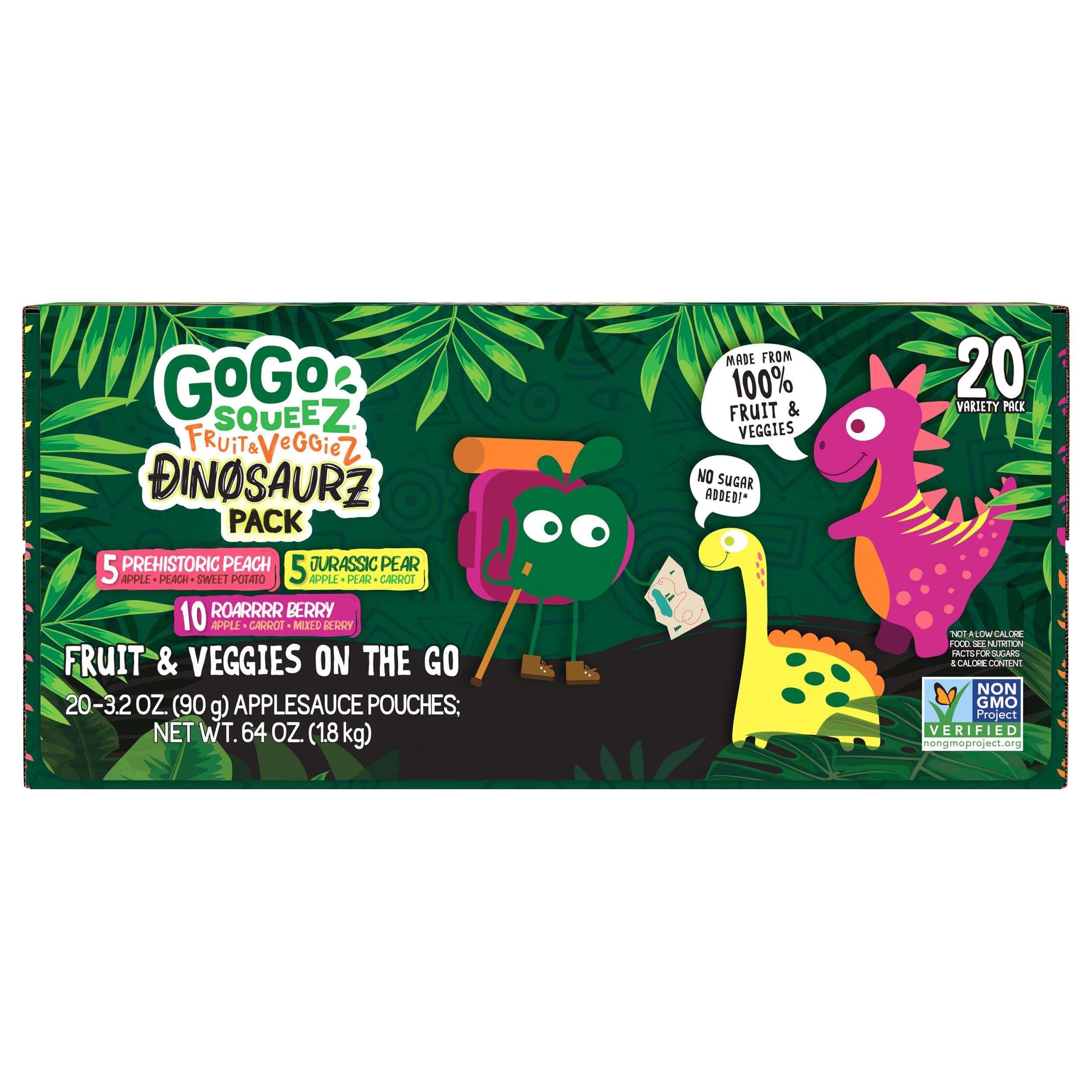 GoGo squeeZ Fruit & veggieZ Applesauce and Puree Variety Pack, Jurassic Pear, Roarrrr Berry & Prehistoric Peach, 3.2 oz (Pack of 20), Unsweetened Snacks for Kids, BPA Free Pouches - Image 10