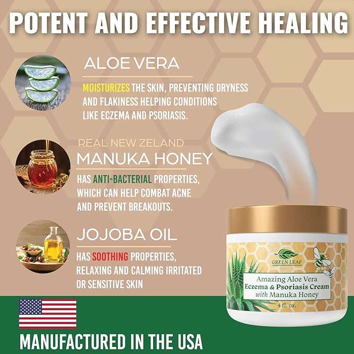 Manuka Honey Eczema Cream Moisturizing Lotion Treatment for Psoriasis Relief - Itchy, Dry Skin Rash Ointment - Soothing Moisturizer for Baby, Kids, Adults - High Strength Body & Face Cream 2oz - Image 3