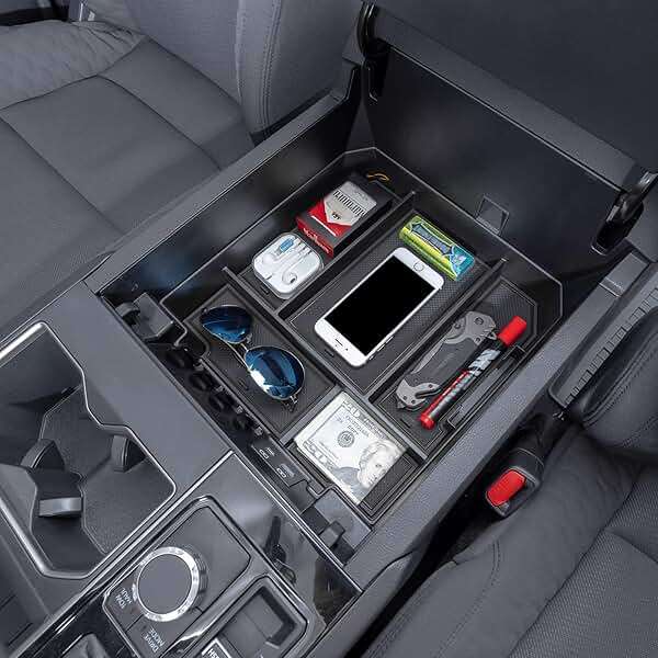 JDMCAR Center Console Organizer Compatible with 2022-2025 2026 Toyota Tundra Accessories and 2023-2026 toyota sequoia Armrest Secondary Storage Box ABS Material with Non-Slip Mats (Black Trim) - Image 1