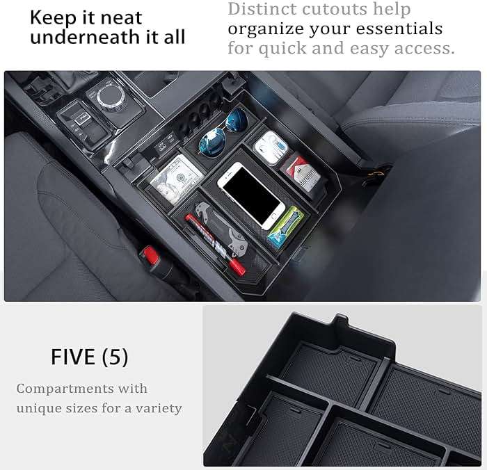 JDMCAR Center Console Organizer Compatible with 2022-2025 2026 Toyota Tundra Accessories and 2023-2026 toyota sequoia Armrest Secondary Storage Box ABS Material with Non-Slip Mats (Black Trim) - Image 2