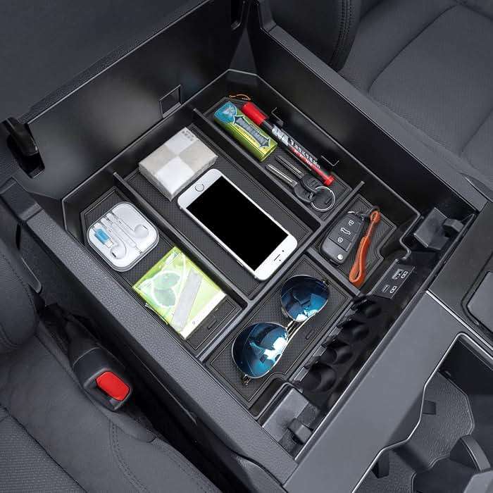 JDMCAR Center Console Organizer Compatible with 2022-2025 2026 Toyota Tundra Accessories and 2023-2026 toyota sequoia Armrest Secondary Storage Box ABS Material with Non-Slip Mats (Black Trim) - Image 6