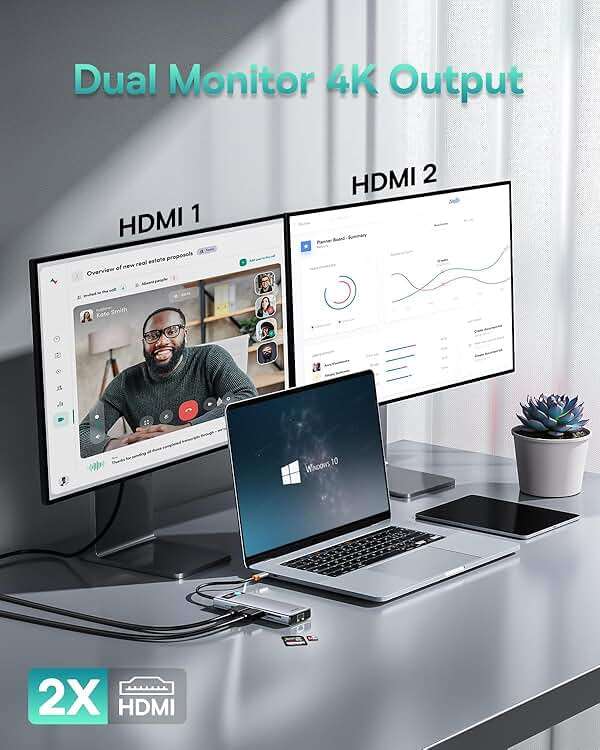 Baseus Laptop Docking Station Dual Monitor 9 in 1 USB C Hub up to 4K@120Hz with 2 HDMI, 1000Mbps LAN, Max 85W PD, 3 USB, SD Card Reader,USB C Dock Compatible with iPhone/Mac/Dell/HP/Surface/Steam Deck - Image 3