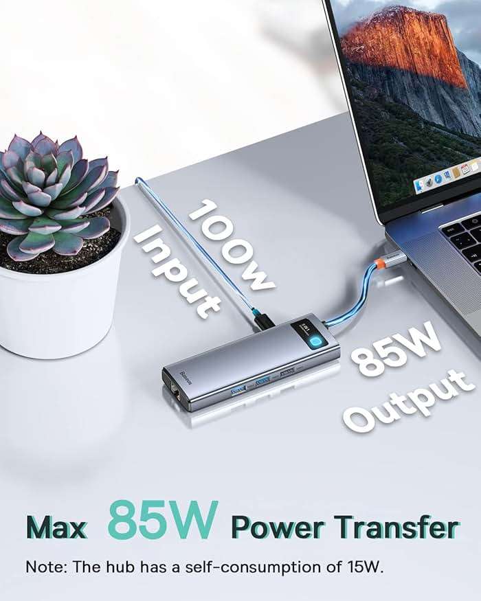 Baseus Laptop Docking Station Dual Monitor 9 in 1 USB C Hub up to 4K@120Hz with 2 HDMI, 1000Mbps LAN, Max 85W PD, 3 USB, SD Card Reader,USB C Dock Compatible with iPhone/Mac/Dell/HP/Surface/Steam Deck - Image 5